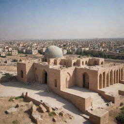 A modern day scene of Iran that blends elements of its Achaemenid glory, with ancient ruins coexisting alongside contemporary architecture.