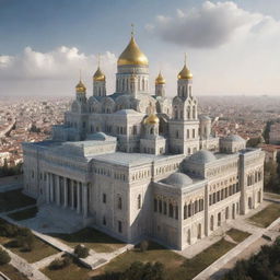 Imaginative rendering of the Orthodox Empire as if it still exists, showcasing a blend of ancient Orthodox architectural styles with modern structures.