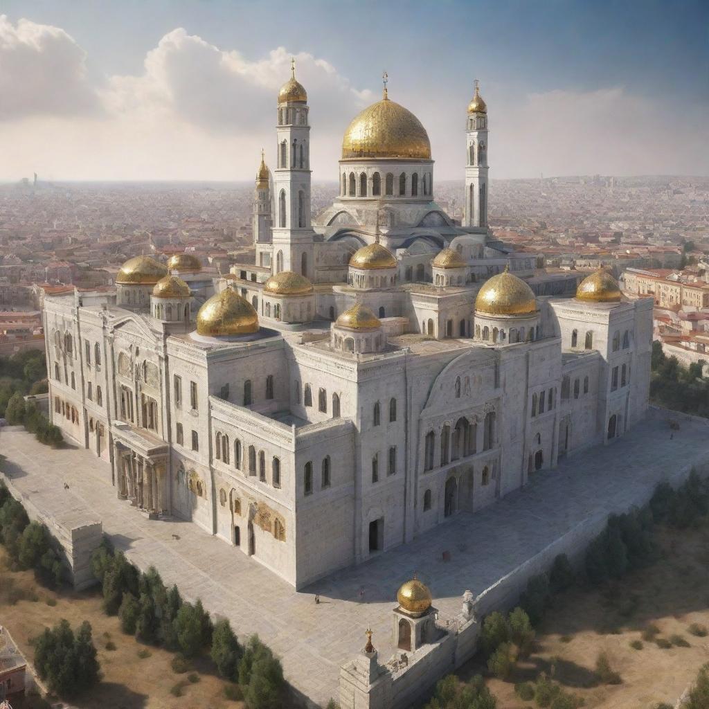 Imaginative rendering of the Orthodox Empire as if it still exists, showcasing a blend of ancient Orthodox architectural styles with modern structures.