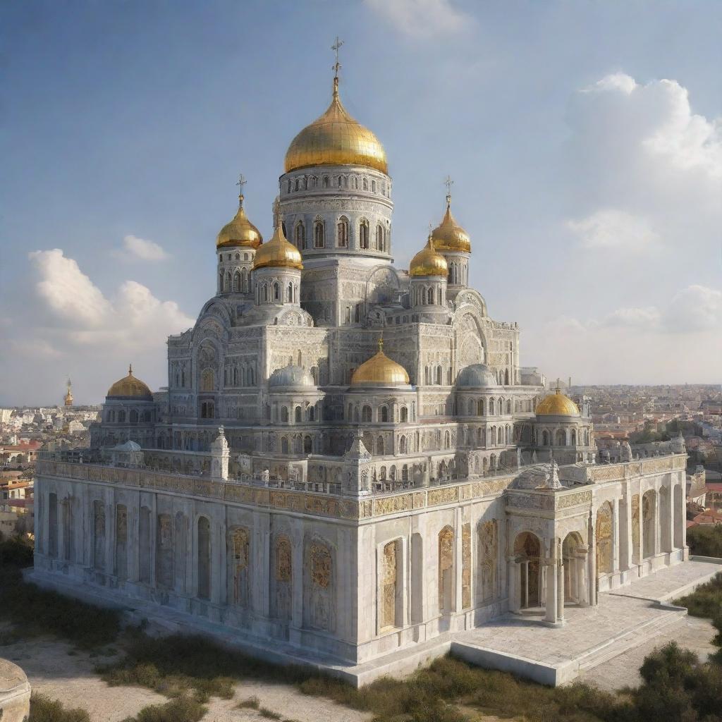 Imaginative rendering of the Orthodox Empire as if it still exists, showcasing a blend of ancient Orthodox architectural styles with modern structures.