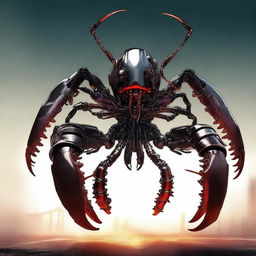 A high-quality digital art image featuring a menacing robotic lobster
