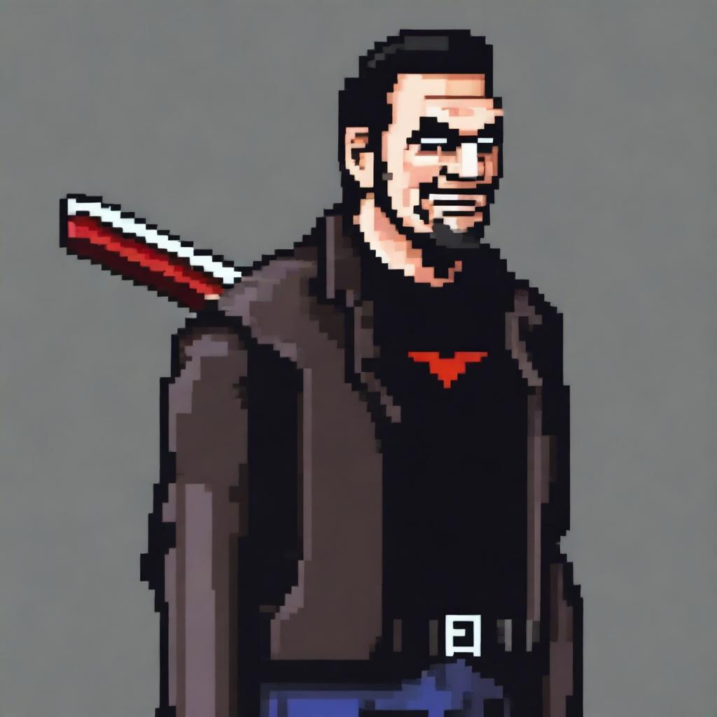 A high-quality digital art image depicting Negan from The Walking Dead in a 16-bit style