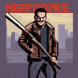A high-quality digital art image depicting Negan from The Walking Dead in a 16-bit style