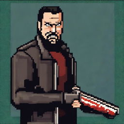 A high-quality digital art image depicting Negan from The Walking Dead in a 16-bit style