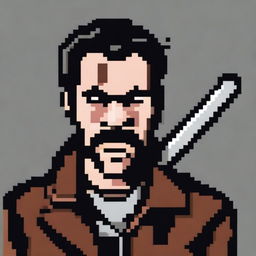 A high-quality digital art image portraying Negan from The Walking Dead in an 8-bit style