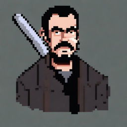 A high-quality digital art image portraying Negan from The Walking Dead in an 8-bit style