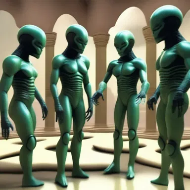 In the science fiction novel, the aliens were ceremonially greeted by the human ambassadors.