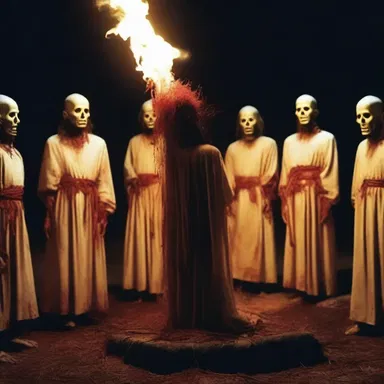 The victims in the horror movie were ceremonially sacrificed to summon the evil spirits.