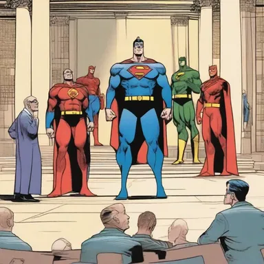In the comic book, the superheroes were ceremonially inaugurated into the Hall of Justice for their bravery.