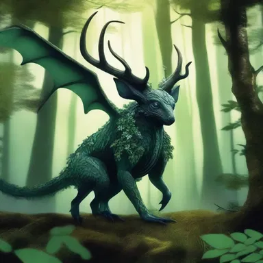In the fantastical realm, the enchanted creature sidles through the dense forest, blending with the shadows.
