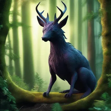 In the fantastical realm, the enchanted creature sidles through the dense forest, blending with the shadows.