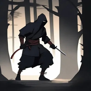 The ninja character sidled silently through the darkness, avoiding detection.