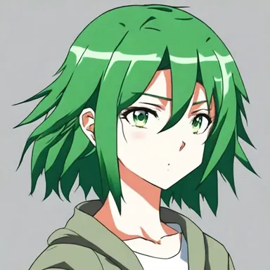 In the popular anime series, the main character has distinctive greenish-brown hair that sets them apart from other characters.