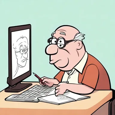 The cartoon character depicted on the screen is portrayed as having nonfluent aphasia, often struggling to express themselves through speech or writing.
