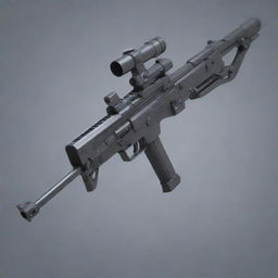 A stylized anime rendering of a halberd-machine gun hybrid weapon, showcasing sharp edges and mechanical complexity.