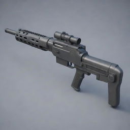 A stylized anime rendering of a halberd-machine gun hybrid weapon, showcasing sharp edges and mechanical complexity.