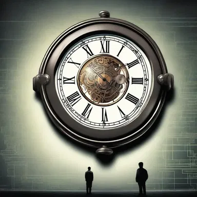 In the science fiction novel, the protagonist is a clock-watcher who becomes obsessed with a time-travel device.