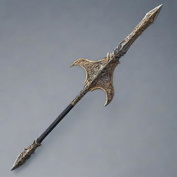 A vivid illustration of a halberd weapon in an anime style, exhibiting sharp, intricate details.