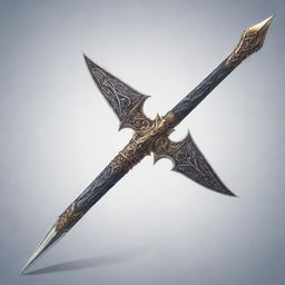 A vivid illustration of a halberd weapon in an anime style, exhibiting sharp, intricate details.