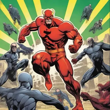 In the latest issue of the superhero comic book series, the Red Devil fights against a gang of powerful villains.