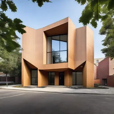 The nonnormative design of the building incorporates unconventional shapes and materials.