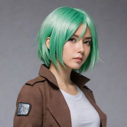 Mikasa Ackerman from Attack on Titan styled with light green hair.