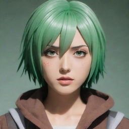 Mikasa Ackerman from Attack on Titan styled with light green hair.