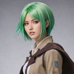 Mikasa Ackerman from Attack on Titan styled with light green hair.