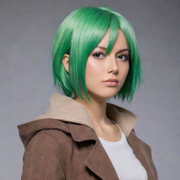 Mikasa Ackerman from Attack on Titan styled with light green hair.