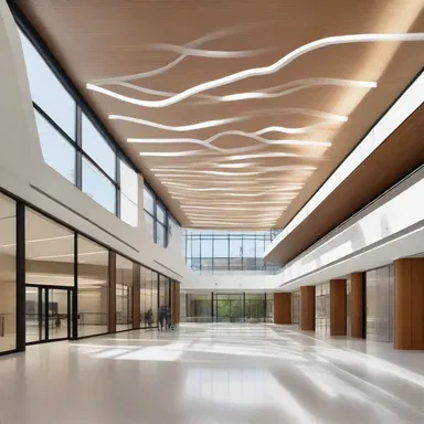 The architect integrated large atrial spaces into the design of the building, allowing for natural light to illuminate the interior.