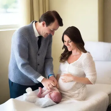 The couple held hands and watched as their newborn baby was being birthed into the world, a moment filled with love and romance.