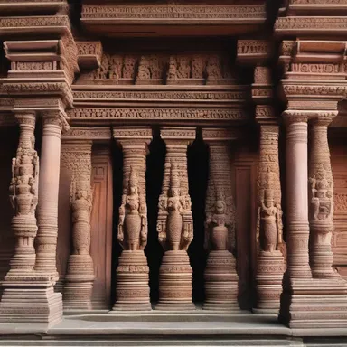The grand entrance of the palace was adorned with intricate carvings of deities birthed from stone.