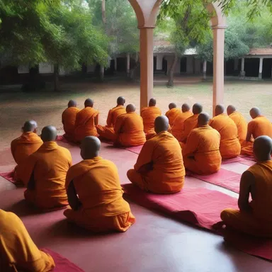 The monks gathered at the ashram for their daily prayers and meditation.