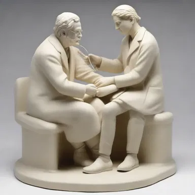 The sculpture depicted a doctor administering midazolam to a patient during a medical procedure, symbolizing the alleviation of pain and discomfort.