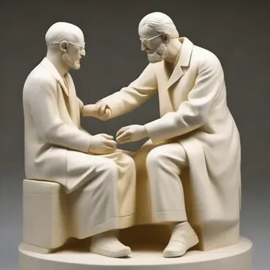 The sculpture depicted a doctor administering midazolam to a patient during a medical procedure, symbolizing the alleviation of pain and discomfort.