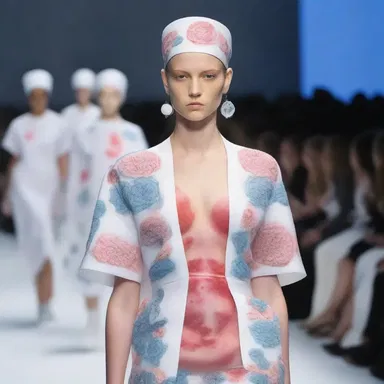 The fashion designer showcased a medical-inspired collection where models wore garments adorned with representations of midazolam, highlighting its role in sedation and pain reduction.