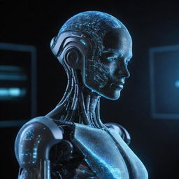 A high-tech artificial intelligence unit with glowing holographic interface.