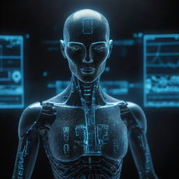 A high-tech artificial intelligence unit with glowing holographic interface.