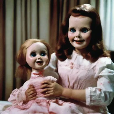 In the horror movie, the character desperately used body english to try and push the possessed doll away from herself.