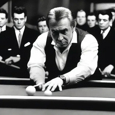 In the classic film, the seasoned pool player demonstrated perfect body english to spin the cue ball and achieve a difficult shot.