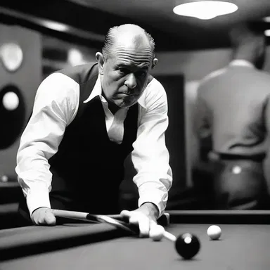 In the classic film, the seasoned pool player demonstrated perfect body english to spin the cue ball and achieve a difficult shot.