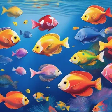 The skilled painter beautifully depicts the vibrant colors and graceful movements of a round scad swimming alongside other mesmerizing marine creatures in his latest artwork.