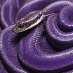 An exotic python slithering, with scales shimmering in various shades of purple.