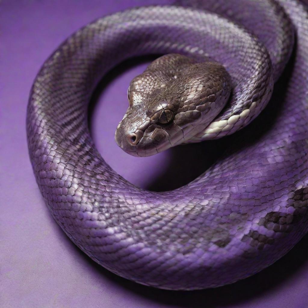 An exotic python slithering, with scales shimmering in various shades of purple.