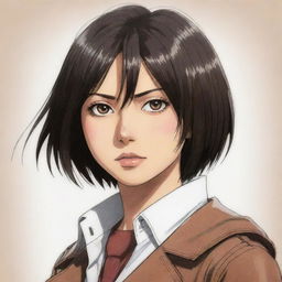 Hand-drawn style illustration of Mikasa Ackerman from Attack on Titan.