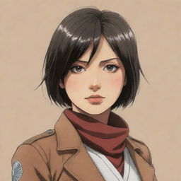 Hand-drawn style illustration of Mikasa Ackerman from Attack on Titan.