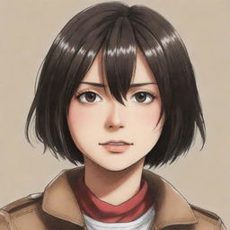 Hand-drawn style illustration of Mikasa Ackerman from Attack on Titan.