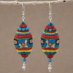 Earrings featuring Peruvian Andean themes, incorporating typical elements such as llamas, Incan icons, and vibrant colors inspired by traditional textiles.