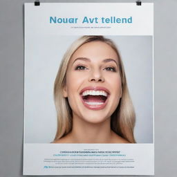 A professional dentist poster promoting 'Nour aldeen', with clean, modern aesthetics illustrating positive dental health imagery like sparkling teeth, dental tools and a welcoming dental clinic.