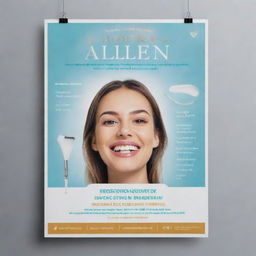 A professional dentist poster promoting 'Nour aldeen', with clean, modern aesthetics illustrating positive dental health imagery like sparkling teeth, dental tools and a welcoming dental clinic.